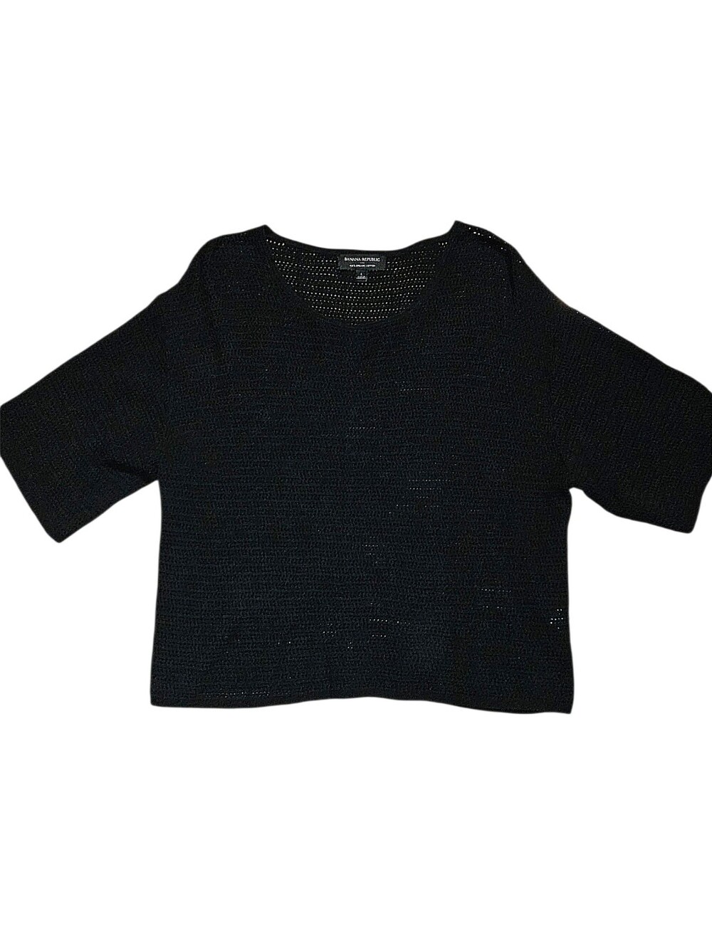 Banana Republic Organic Cotton Black Open Knit Relaxed Fit Cropped Sweater Large